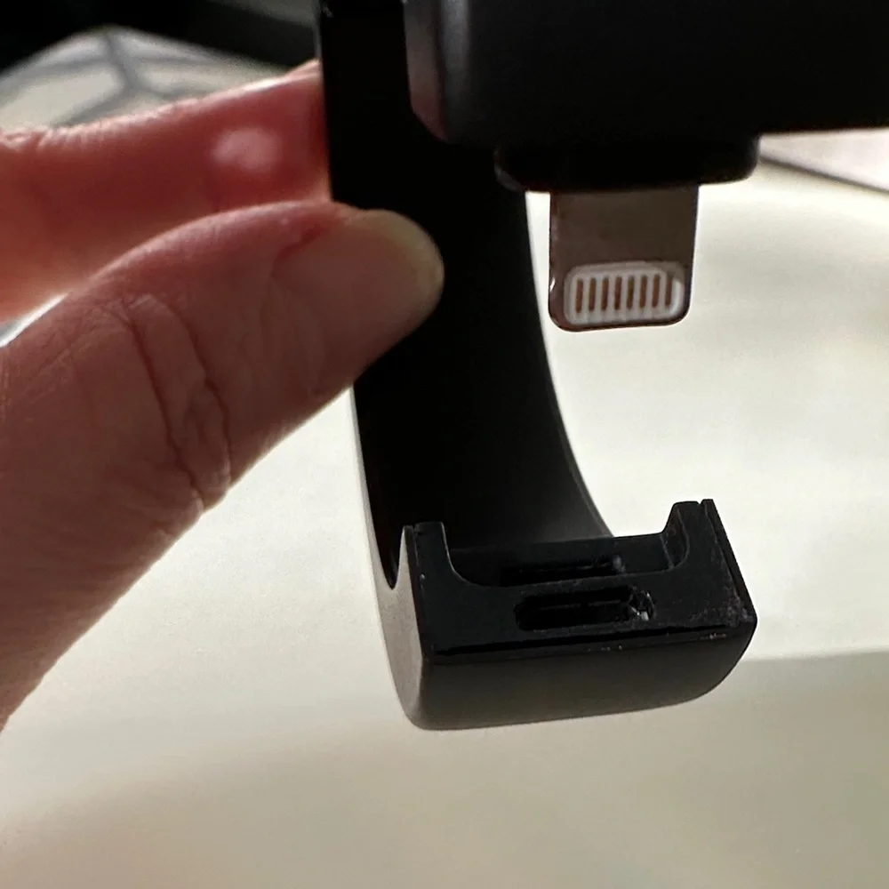 Black Electronics Wearable Charging Bracelet with SF initial.